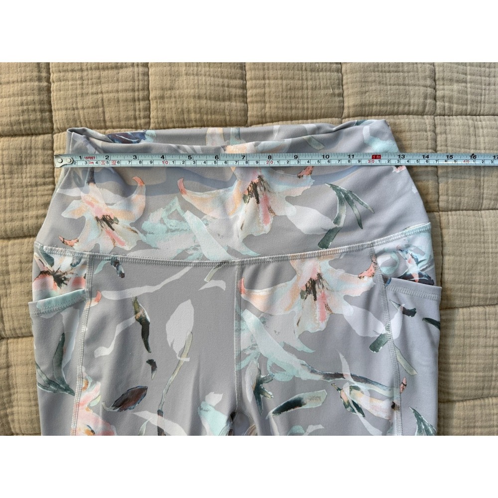 RBX Leggings Womens M Grey Floral Capri High Waisted Side Pockets Activewear - Picture 6 of 7